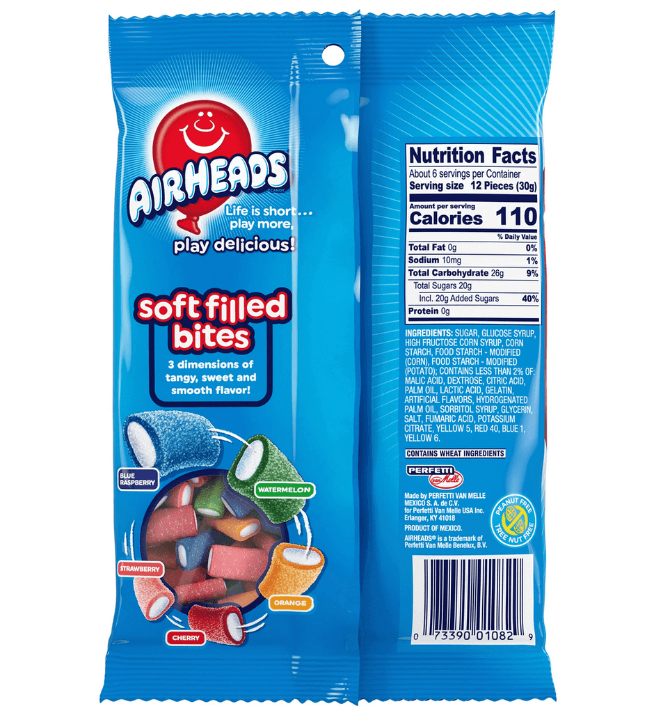 Airheads Soft Filled Bites Peg Bag 6oz / 170g Nutrition