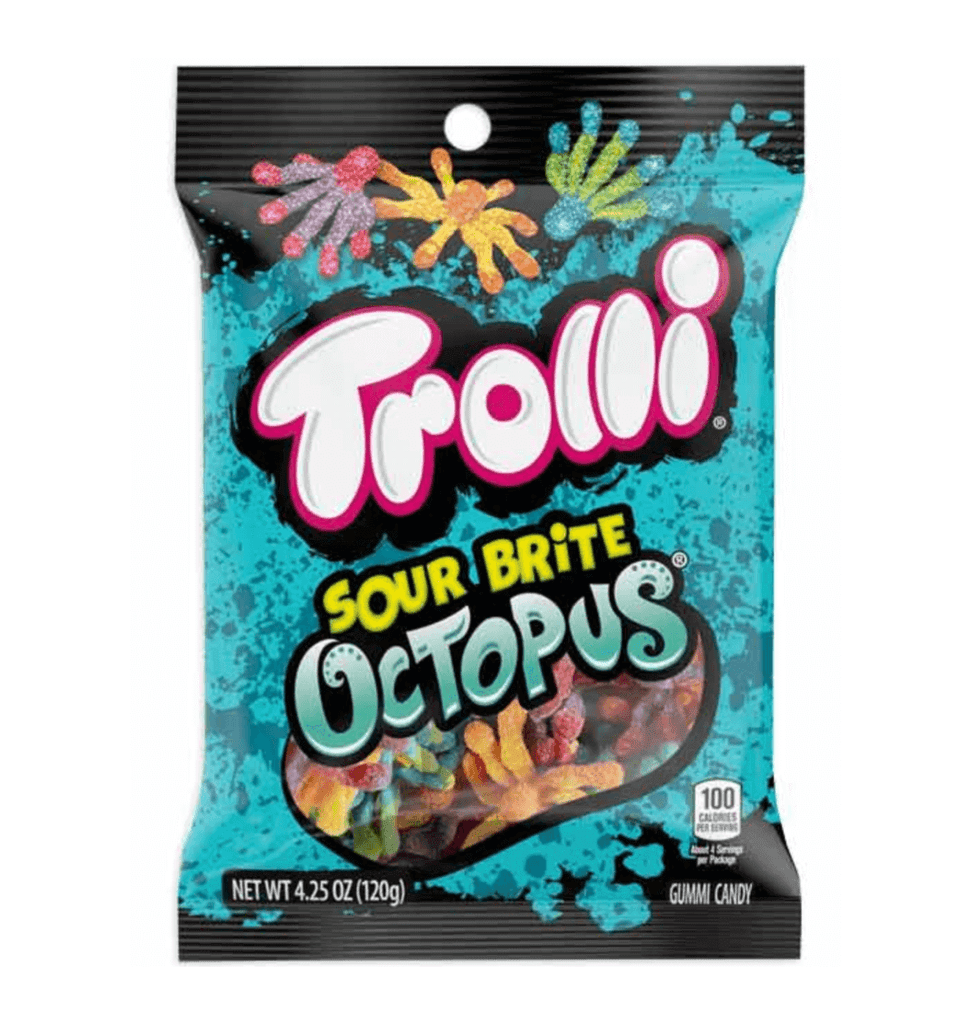 Trolli Sour Brite Octopus Gummies Peg Bag 4.25oz / 120g