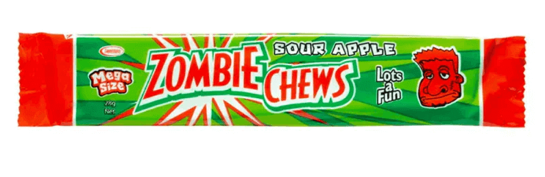 Zombie chews sour apple