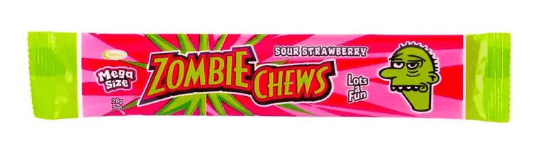 Zombie chews sour strawberry
